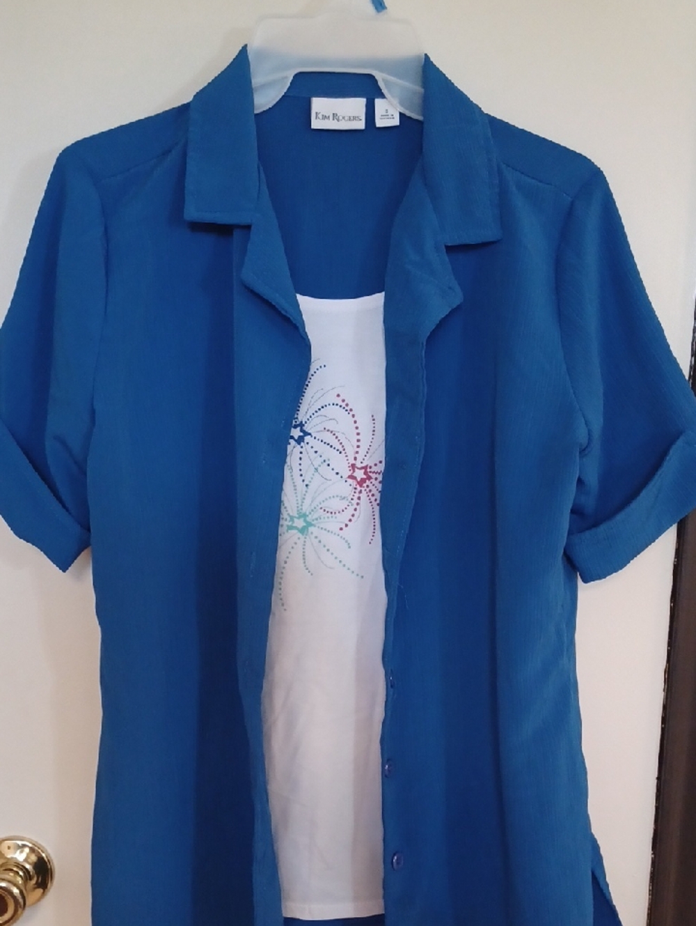 Kim Rogers Royal-Blue Short Sleeve Button Down Shirt